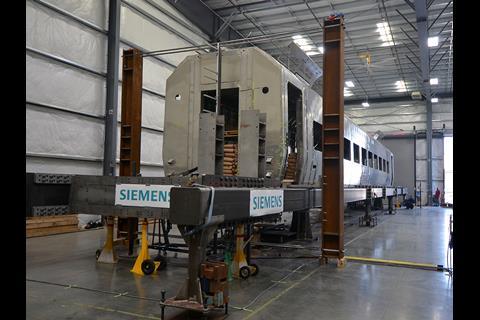 Coach for the future Brightline service between Miami and West Palm Beach is under construction at Siemens’ Sacramento plant (Photo: David Lustig).